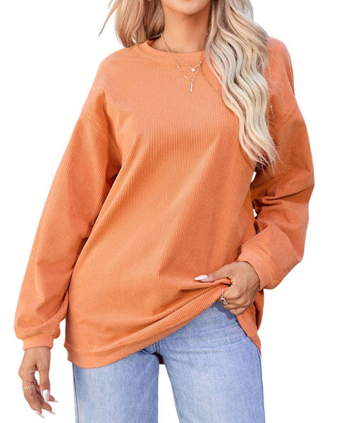 Pretty Bash - Ribbed Oversized Long Sleeve Sweatshirt: M / Apricot