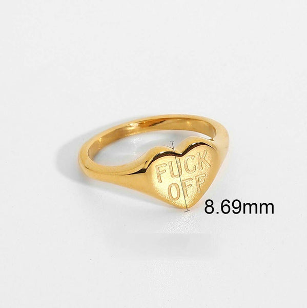 Fuck Off" Heart-shaped 18K Gold Plated Stee Ring - FGS: 7