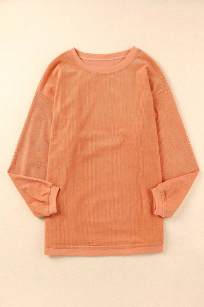 Pretty Bash - Ribbed Oversized Long Sleeve Sweatshirt: M / Apricot