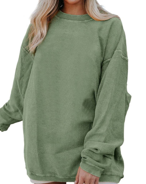 Pretty Bash - Ribbed Oversized Long Sleeve Sweatshirt: M / Apricot