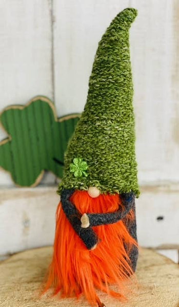 A Gnome on the Roam - St Patrick's Day gnome, upcycled green sweater, orange beard