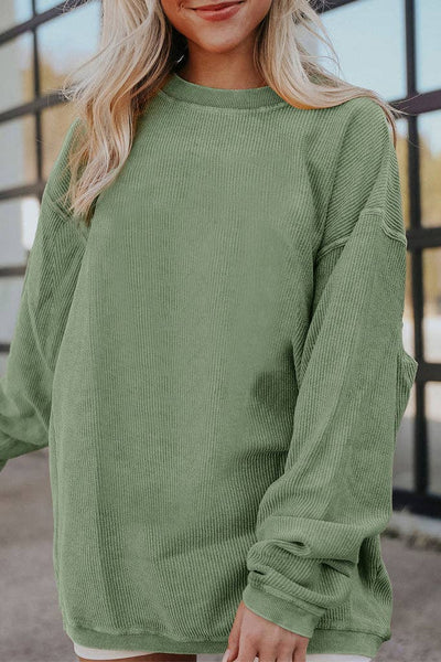 Pretty Bash - Ribbed Oversized Long Sleeve Sweatshirt: M / Apricot