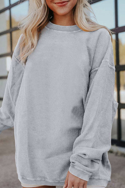 Pretty Bash - Ribbed Oversized Long Sleeve Sweatshirt: M / Apricot