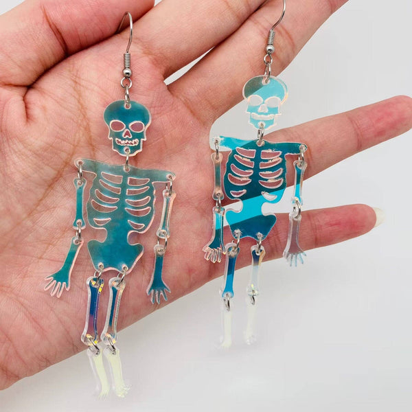 Acrylic Reflecting Light Skull Dangle Earrings