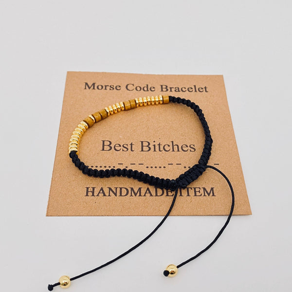 Handmade Wooden Beaded Morse Code Bracelets: Best Bitches