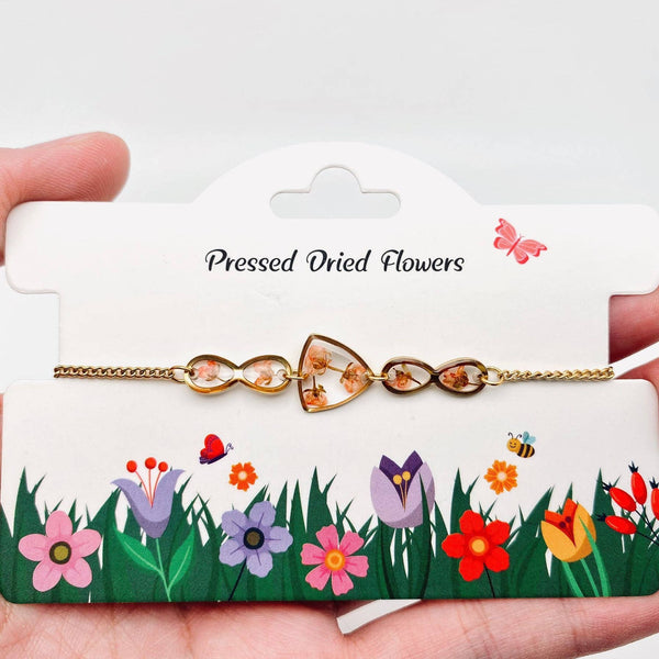 Mio Queena - Dried Flowers Floral Geometric Charm Golden Bracelet - PDF