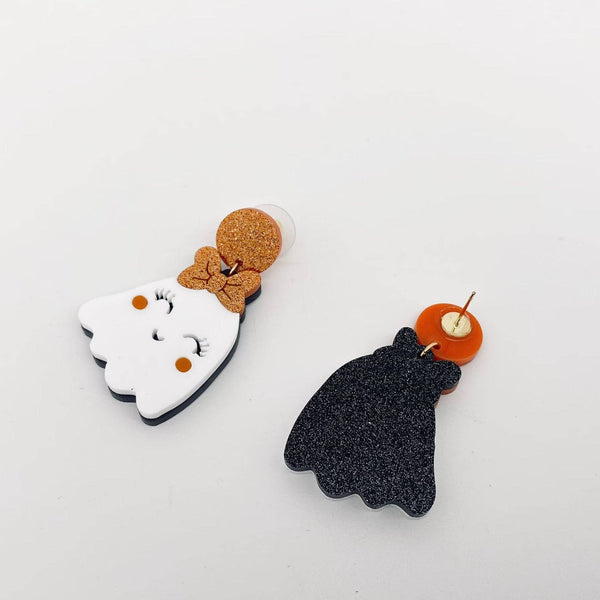 Mio Queena - Halloween Cute White Ghost Wear Bow Post Earrings