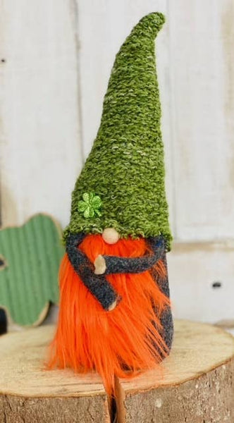 A Gnome on the Roam - St Patrick's Day gnome, upcycled green sweater, orange beard