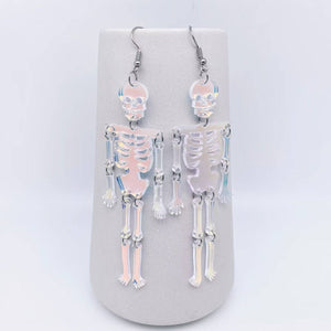 Acrylic Reflecting Light Skull Dangle Earrings