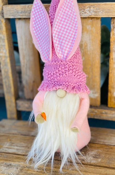 A Gnome on the Roam - Bunny Gnome for Easter with fluffy tail, ears and carrot