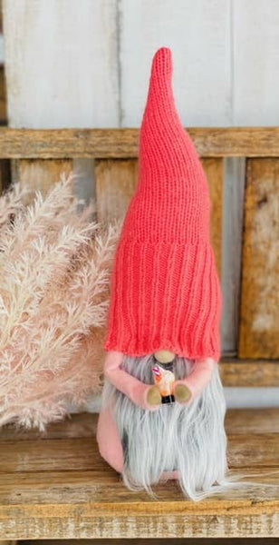 A Gnome on the Roam - Summer Ice cream gnome, bright pink upcycled sweater hat