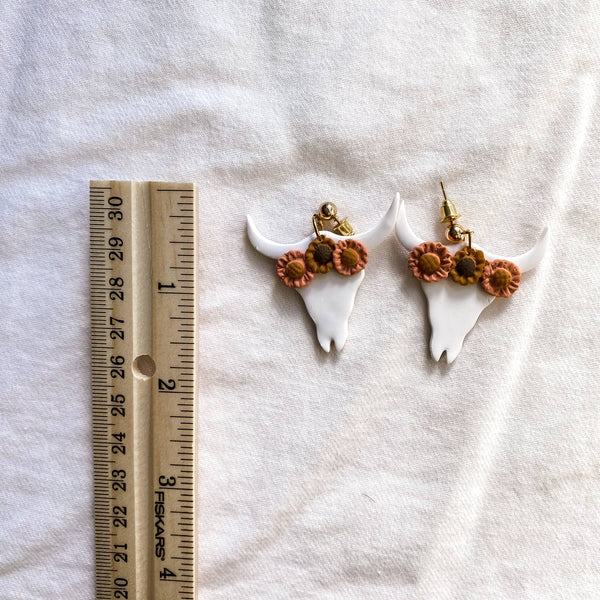 Blush and Bash Studio - Boho Cow Skull Clay Earrings