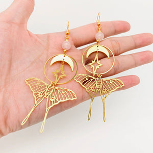 Mio Queena - Stars and Moon Moths Bohemian Earrings - MS: Golden