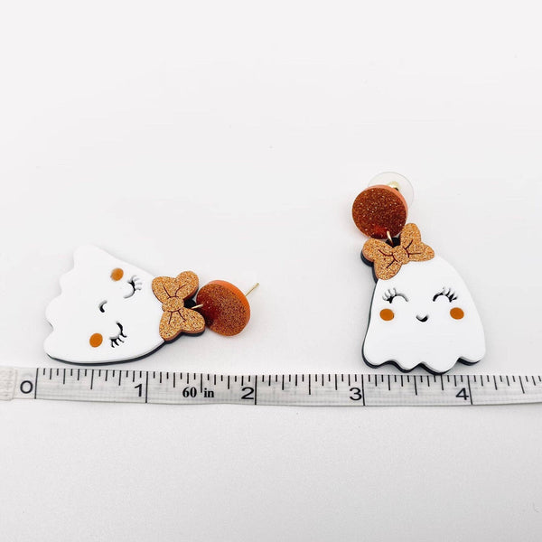 Mio Queena - Halloween Cute White Ghost Wear Bow Post Earrings