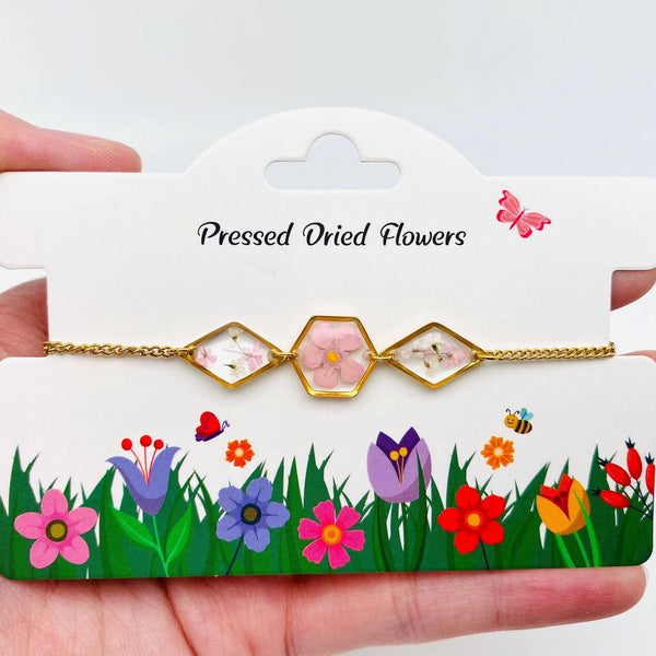 Mio Queena - Dried Flowers Floral Geometric Charm Golden Bracelet - PDF