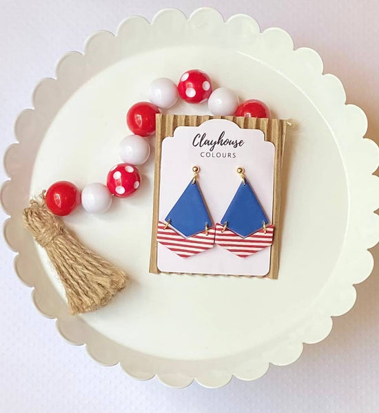 Clayhouse Colours - Red, White & Blue Clay Earrings | July 4th Earrings: Stars & Tassels