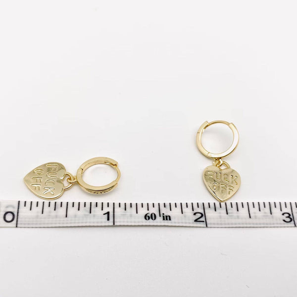 Fuck off Heart-shaped Gold Plated Huggie Earrings: Golden