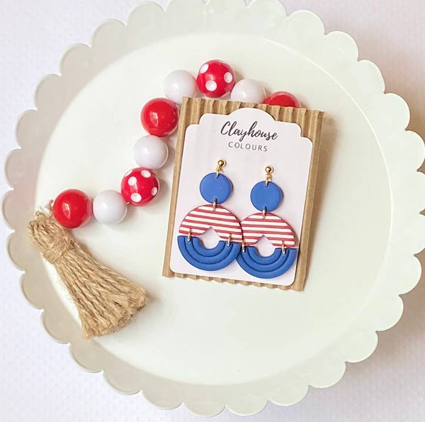 Clayhouse Colours - Red, White & Blue Clay Earrings | July 4th Earrings: Stars & Tassels