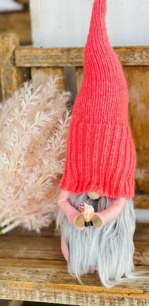 A Gnome on the Roam - Summer Ice cream gnome, bright pink upcycled sweater hat