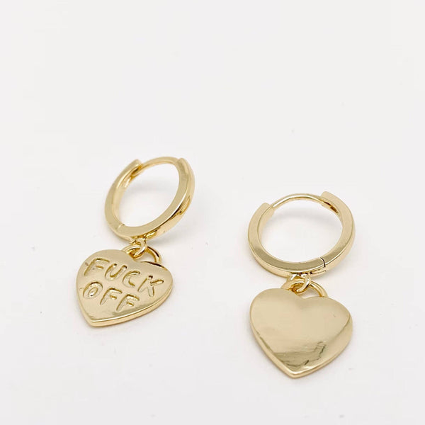 Fuck off Heart-shaped Gold Plated Huggie Earrings: Golden