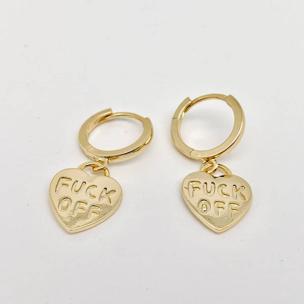 Fuck off Heart-shaped Gold Plated Huggie Earrings: Golden