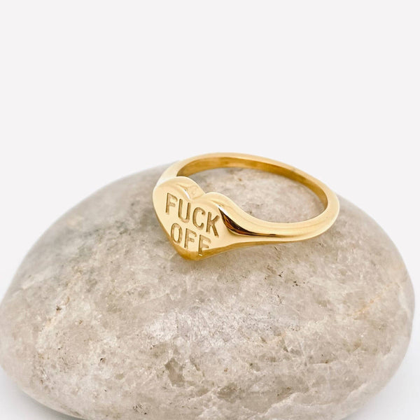 Fuck Off" Heart-shaped 18K Gold Plated Stee Ring - FGS: 7