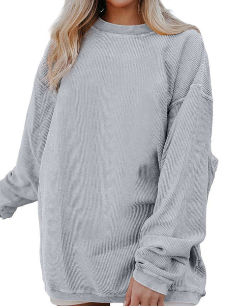 Pretty Bash - Ribbed Oversized Long Sleeve Sweatshirt: L / Dark Gray