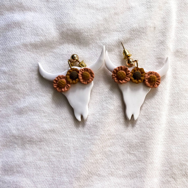 Blush and Bash Studio - Boho Cow Skull Clay Earrings