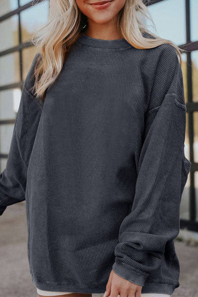 Pretty Bash - Ribbed Oversized Long Sleeve Sweatshirt: M / Apricot