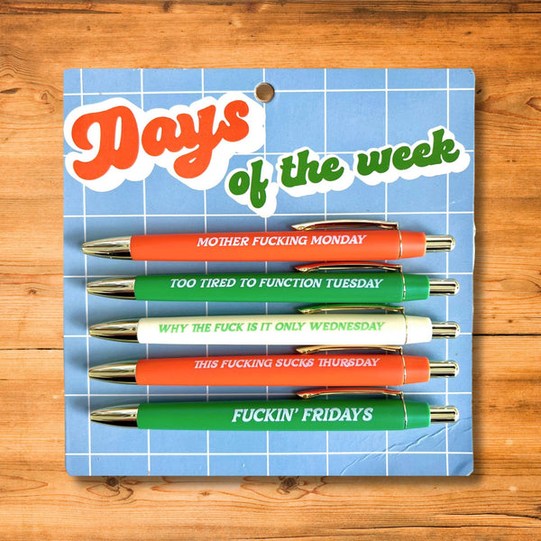 FUN CLUB - Days Of The Week Pen Set (funny gift, stocking stuffer)