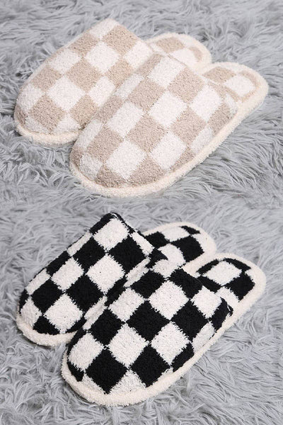 42POPS - ,....Soft Plus Checkered Warm Slippers: CHECKERED ASH MOCHA-164411 / S/M