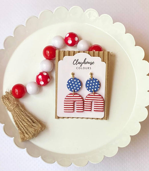 Clayhouse Colours - Red, White & Blue Clay Earrings | July 4th Earrings: Stars & Tassels