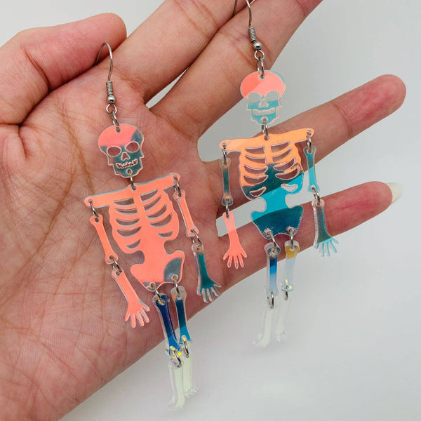 Acrylic Reflecting Light Skull Dangle Earrings