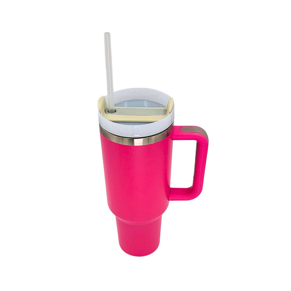 Driftless Studios - 40 Oz. Raising Kids Is A Walk Handled Cup With Straw: Barbie Pink