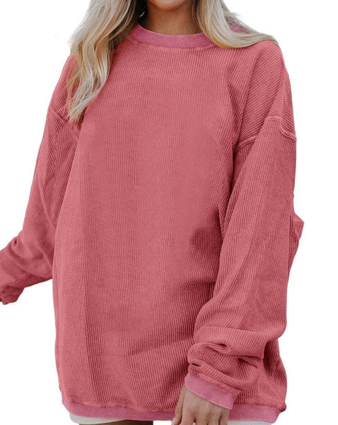 Pretty Bash - Ribbed Oversized Long Sleeve Sweatshirt: M / Apricot