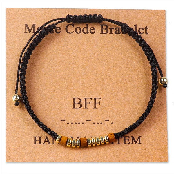 Handmade Wooden Beaded Morse Code Bracelets: I Love You