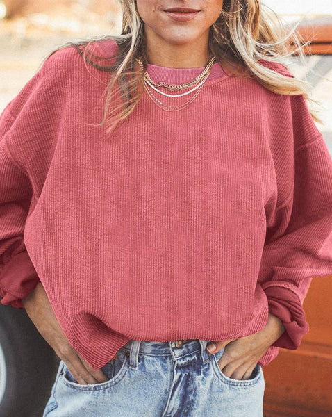 Pretty Bash - Ribbed Oversized Long Sleeve Sweatshirt: XL / Dark Gray