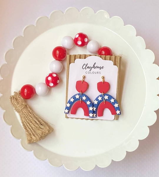 Clayhouse Colours - Red, White & Blue Clay Earrings | July 4th Earrings: Stars & Tassels