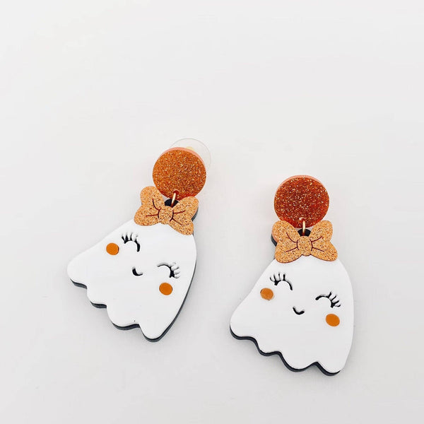 Mio Queena - Halloween Cute White Ghost Wear Bow Post Earrings