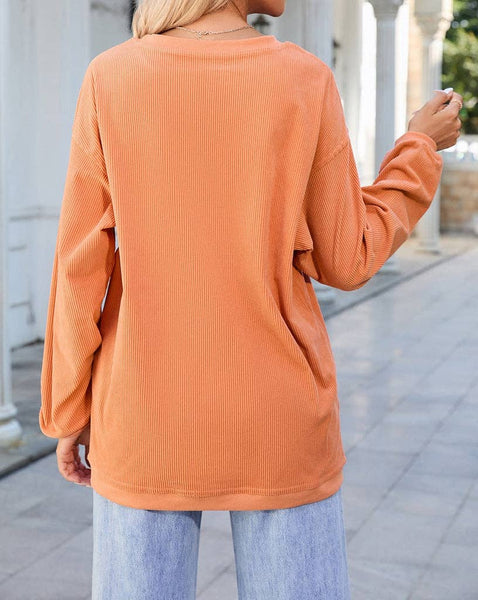 Pretty Bash - Ribbed Oversized Long Sleeve Sweatshirt: M / Apricot