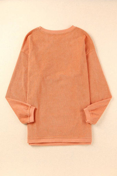 Pretty Bash - Ribbed Oversized Long Sleeve Sweatshirt: M / Apricot