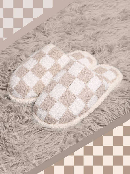 42POPS - ,....Soft Plus Checkered Warm Slippers: CHECKERED BLACK-164410 / L/XL