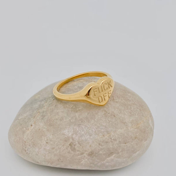 Fuck Off" Heart-shaped 18K Gold Plated Stee Ring - FGS: 7