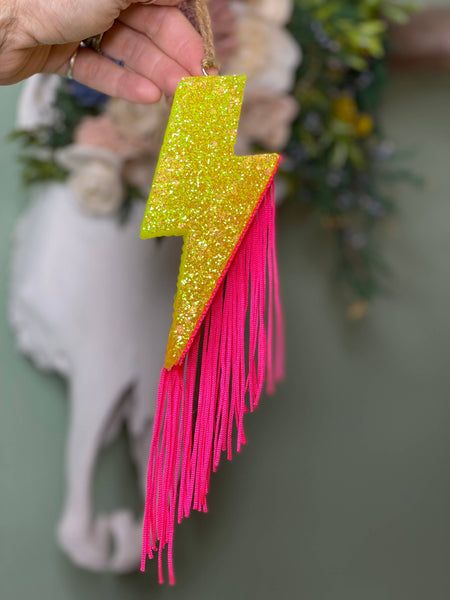 Sassy Fras Couture - Glitter Lighting Bolt With Fringe Freshie: Drunken Cowboy