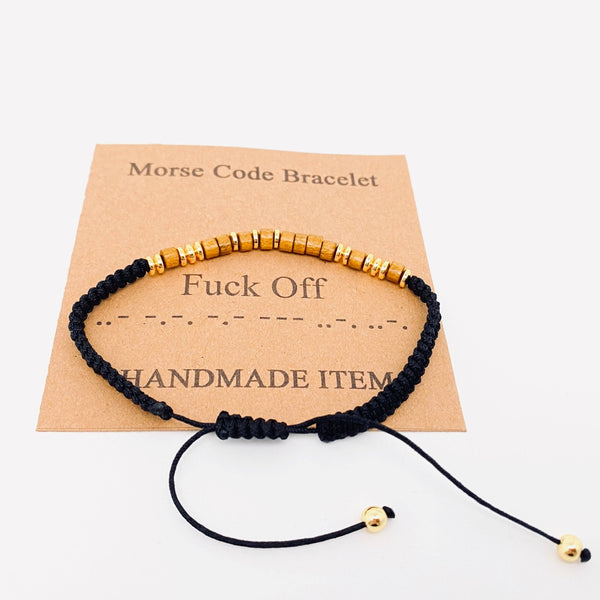 Handmade Wooden Beaded Morse Code Bracelets: I Love You