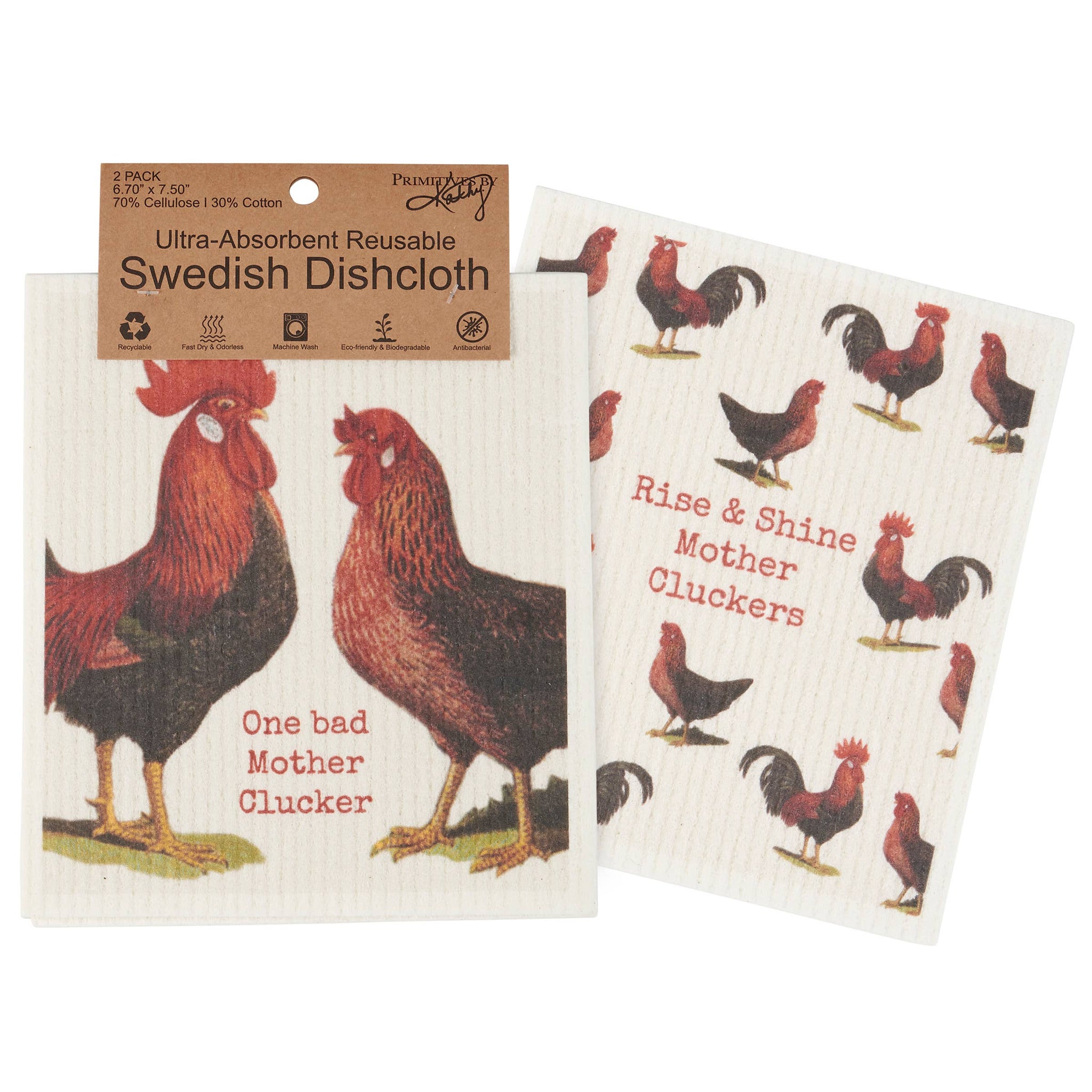Primitives by Kathy - Chickens Swedish Dishcloth Set