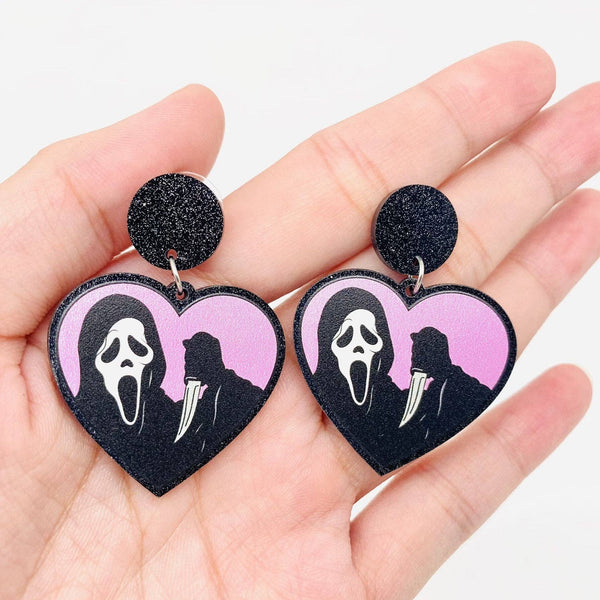 Mio Queena - Halloween Death Coming Horror Acrylic Heart-Shaped Earrings