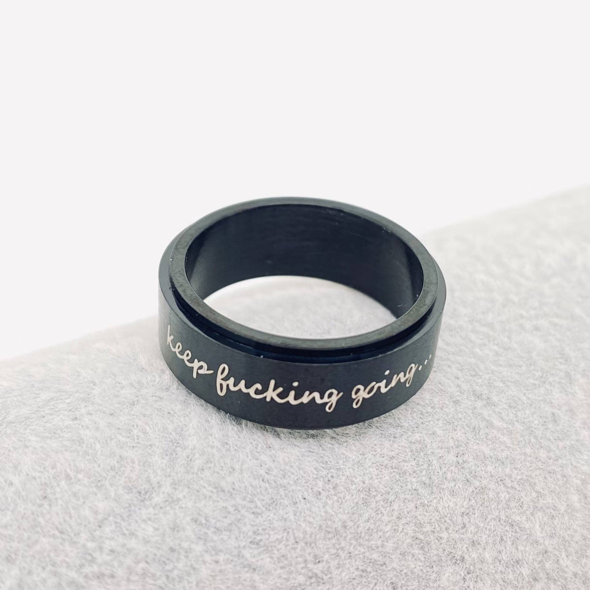 Mio Queena - "Keep Fucking Going" Rotatable Stainless Steel Ring: Black / 9