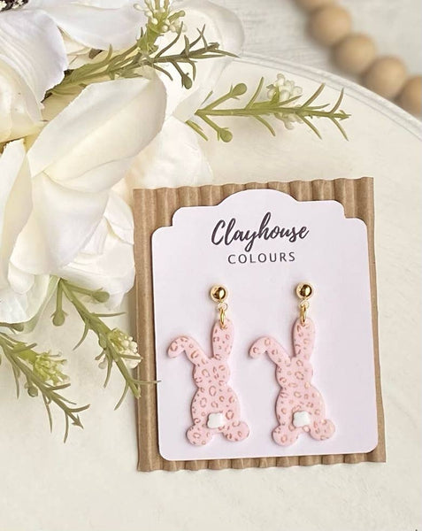 Clayhouse Colours - Leopard Bunny Clay Earrings: Taupe