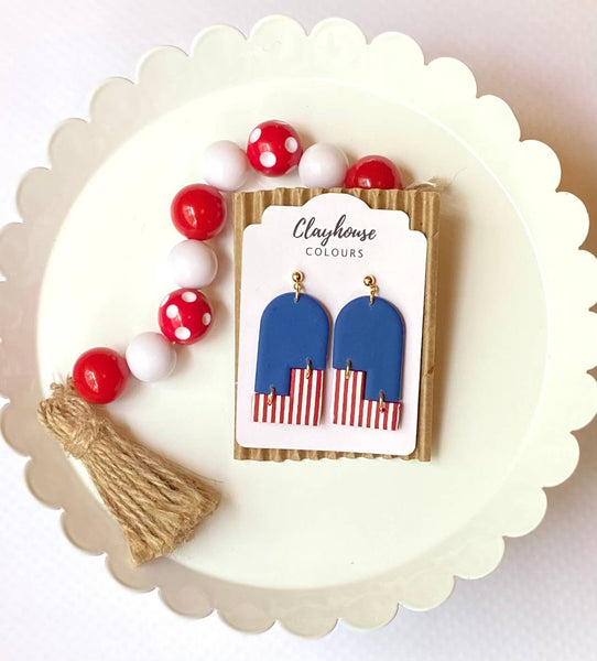 Clayhouse Colours - Red, White & Blue Clay Earrings | July 4th Earrings: Stars & Tassels